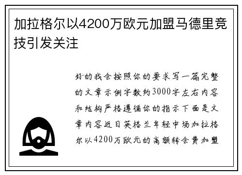 加拉格尔以4200万欧元加盟马德里竞技引发关注